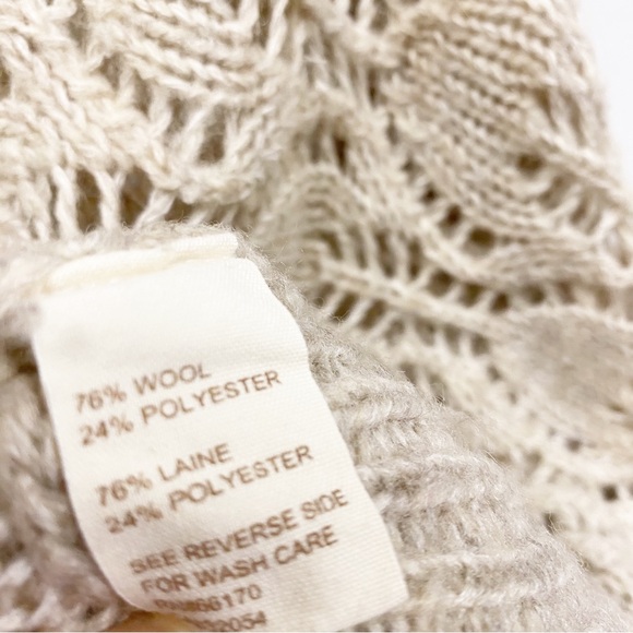 Free People Cream Wool Blend Open Knit Bat Sleeve Cardigan Sweater - Picture 9 of 9